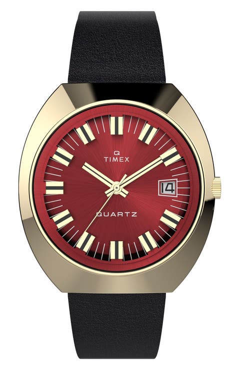 Q 1972 Reissue Leather Strap Watch, 43mm x 39mm