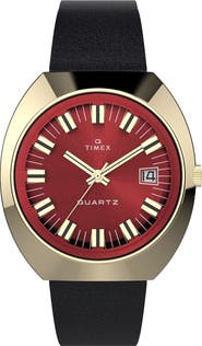 Timex® Q 1972 Reissue Leather Strap Watch, 43mm x 39mm