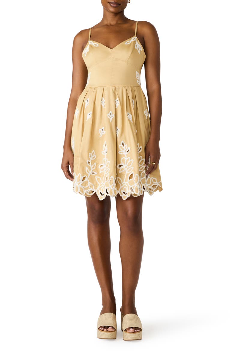 Emelia Embroidered Flared Minidress, Main, color, NEW TAUPE