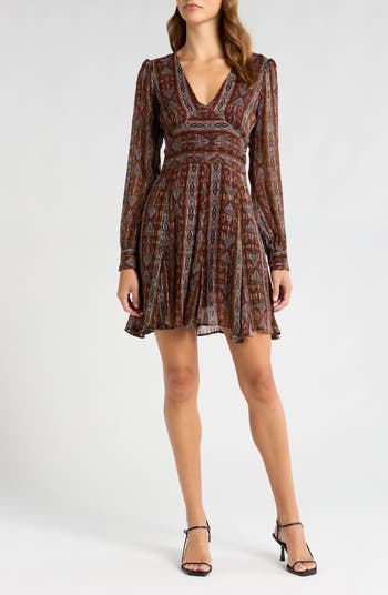 Bucatini Print Long Sleeve Silk Blend Dress