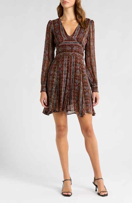 PAIGE Bucatini Print Long Sleeve Silk Blend Dress