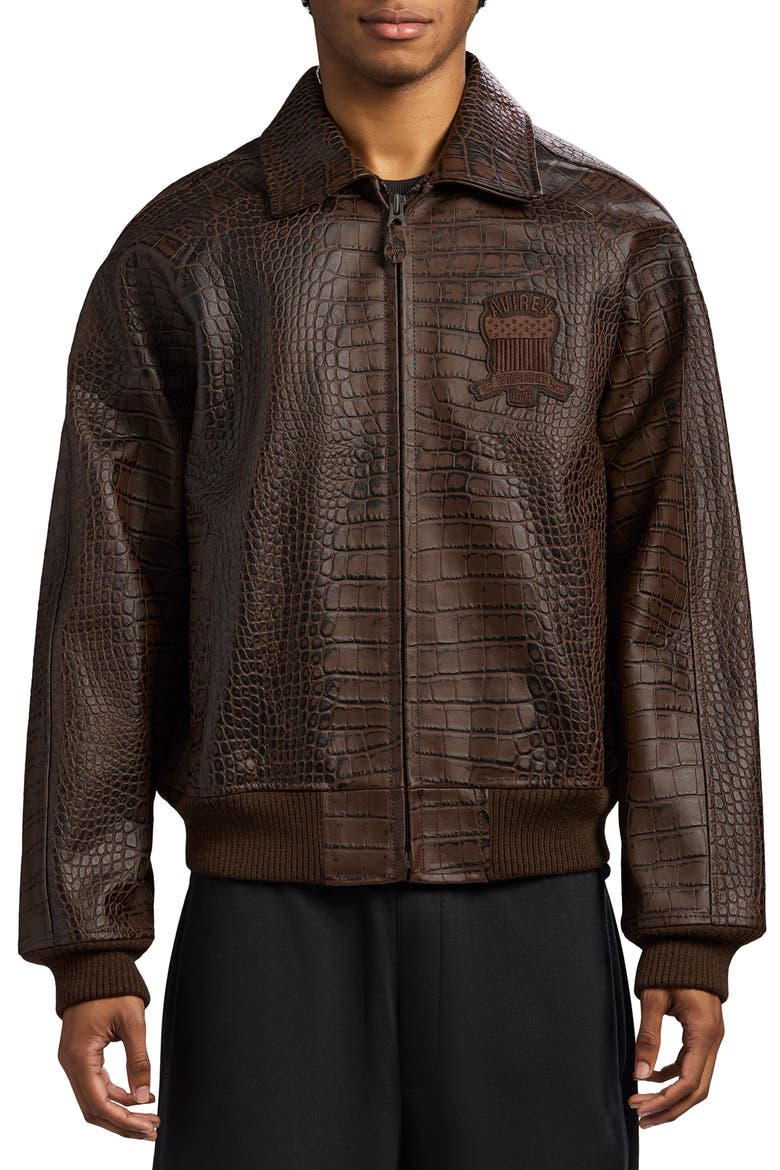 Croc Embossed Leather Icon Jacket, Main, color, ESPRESSO