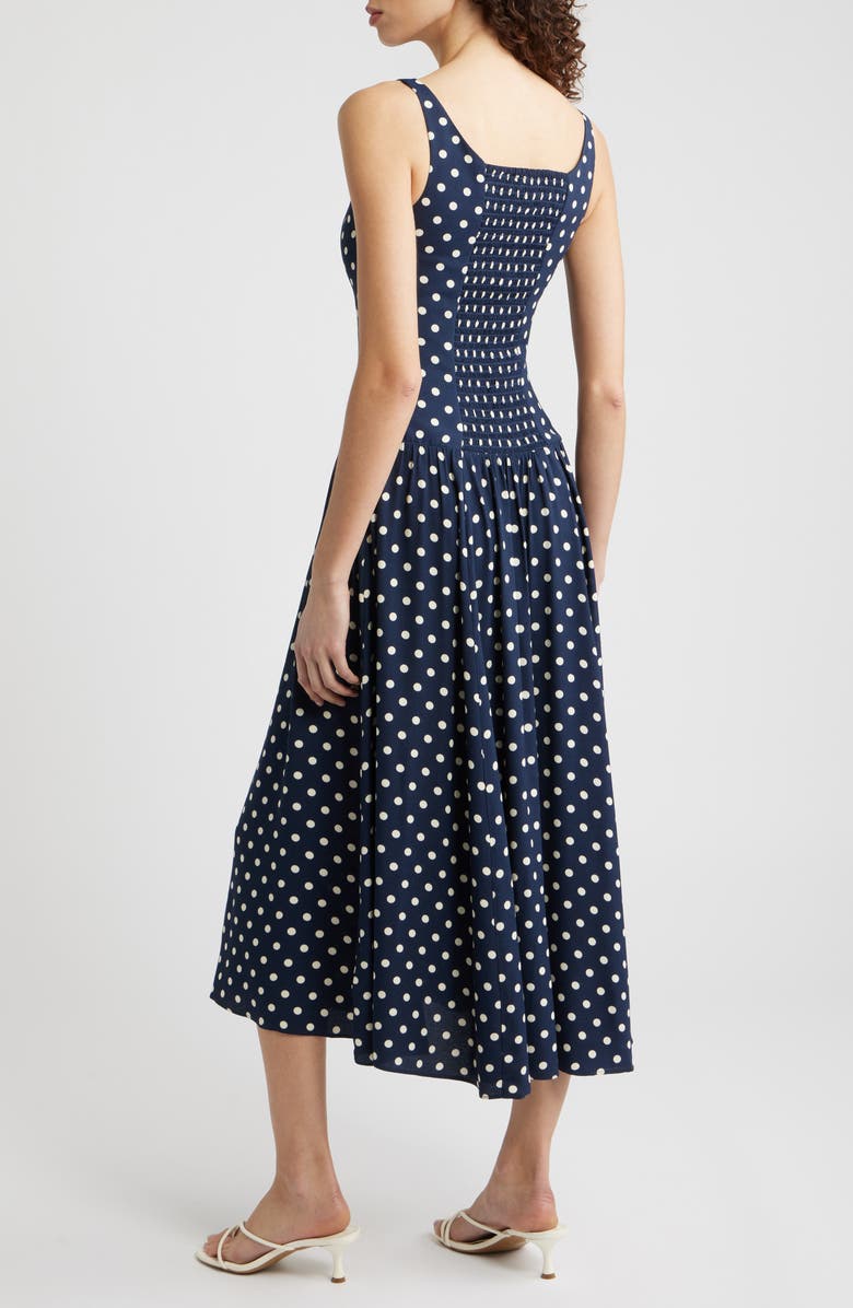 Reformation Bellarose Polka Dot Dress, Alternate, color, Orion Dot