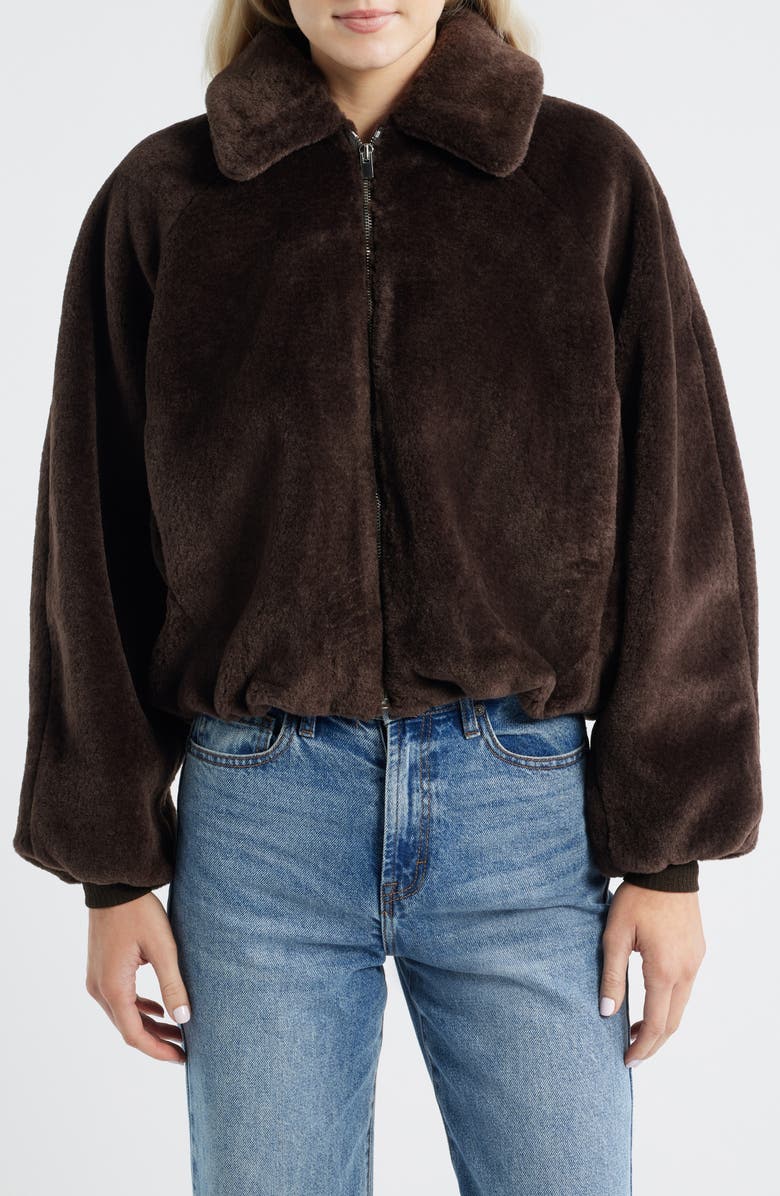 Madewell Bubble Faux Fur Bomber Jacket, Alternate, color, Dark Chocolate