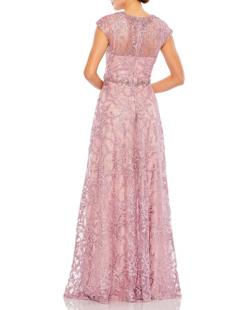 Mac Duggal Embellished Floral Gown With Illusion Neckline Dress