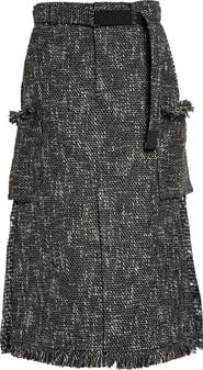 Sacai Mixed Media Fringe Tweed & Chiffon Skirt