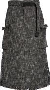 Sacai Mixed Media Fringe Tweed & Chiffon Skirt