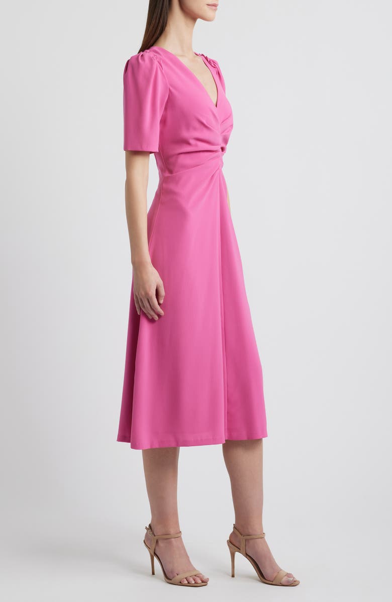 Vince Camuto Center Ruched Crepe Midi Dress, Alternate, color, Peony