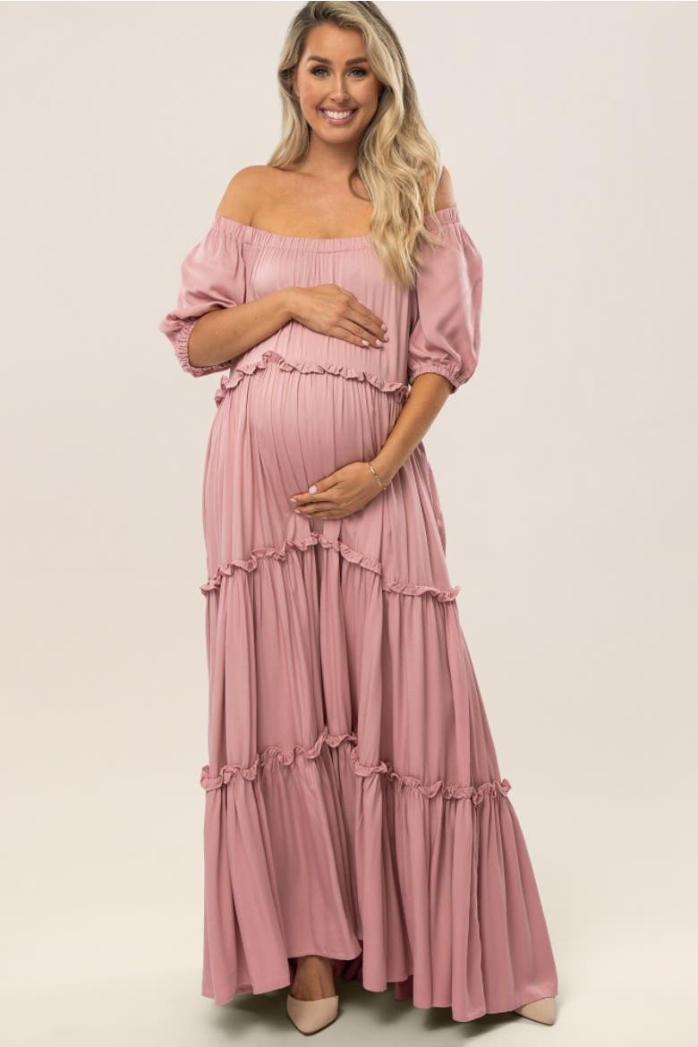 Off Shoulder Ruffle Tiered Maxi Dress, Main, color, Mauve