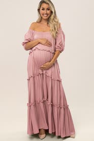 PinkBlush Off Shoulder Ruffle Tiered Maxi Dress