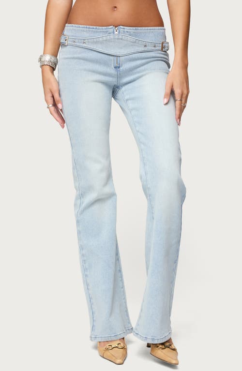 Edikted Kinza Belted Low Rise Flare Jeans In Blue