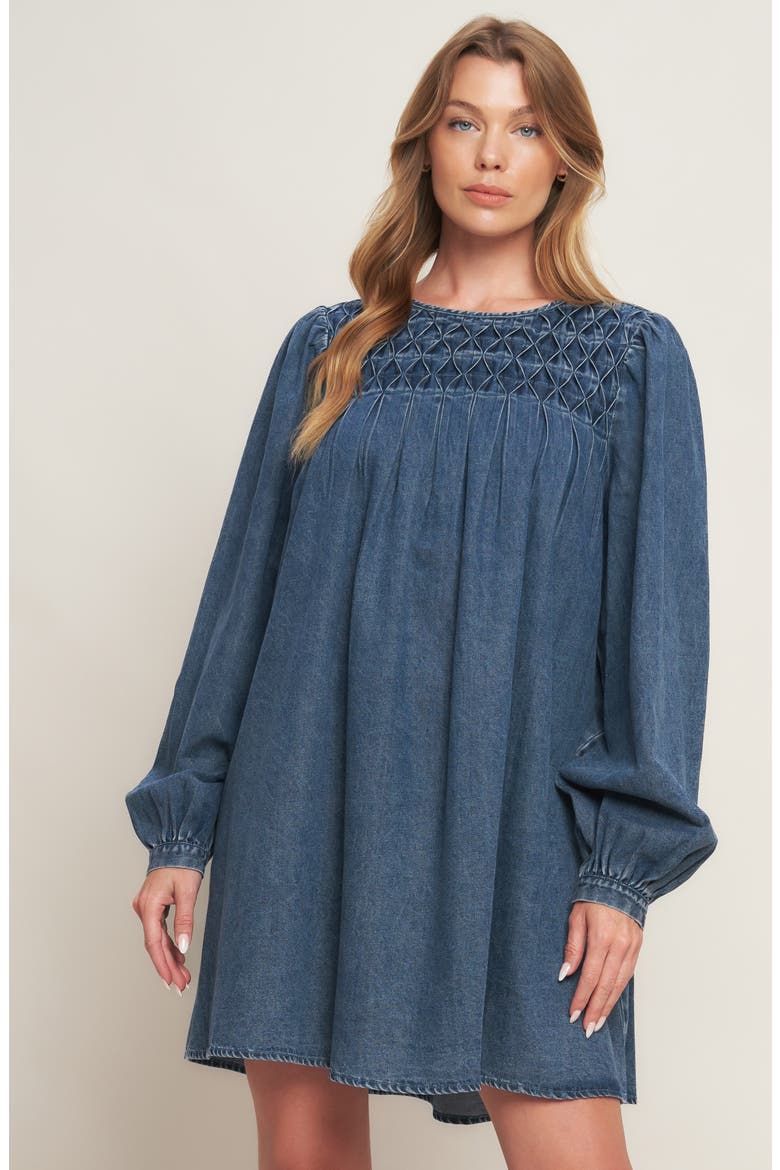Long Sleeve Denim Minidress, Alternate, color, MEDIUM INDIGO