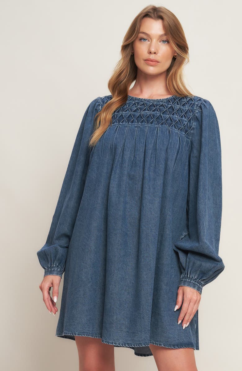 FLYING TOMATO Long Sleeve Denim Minidress, Alternate, color, Medium Indigo