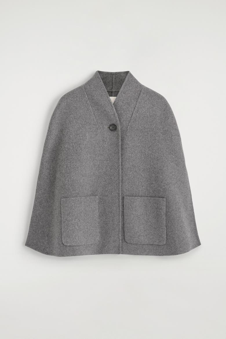 Shawl-Collar Double-Faced Wool Cape, Alternate, color, GRAY