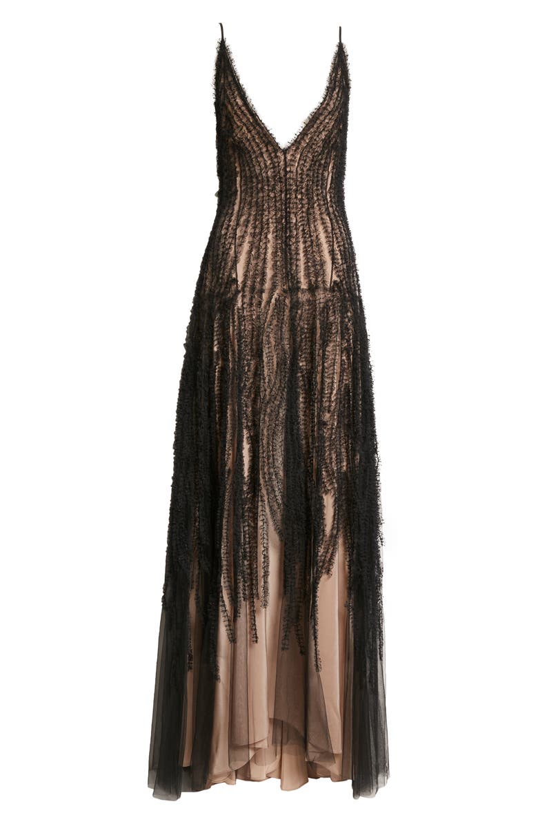 Jason Wu Collection Embroidered Ruffle Plunge Neck Gown, Alternate, color, 