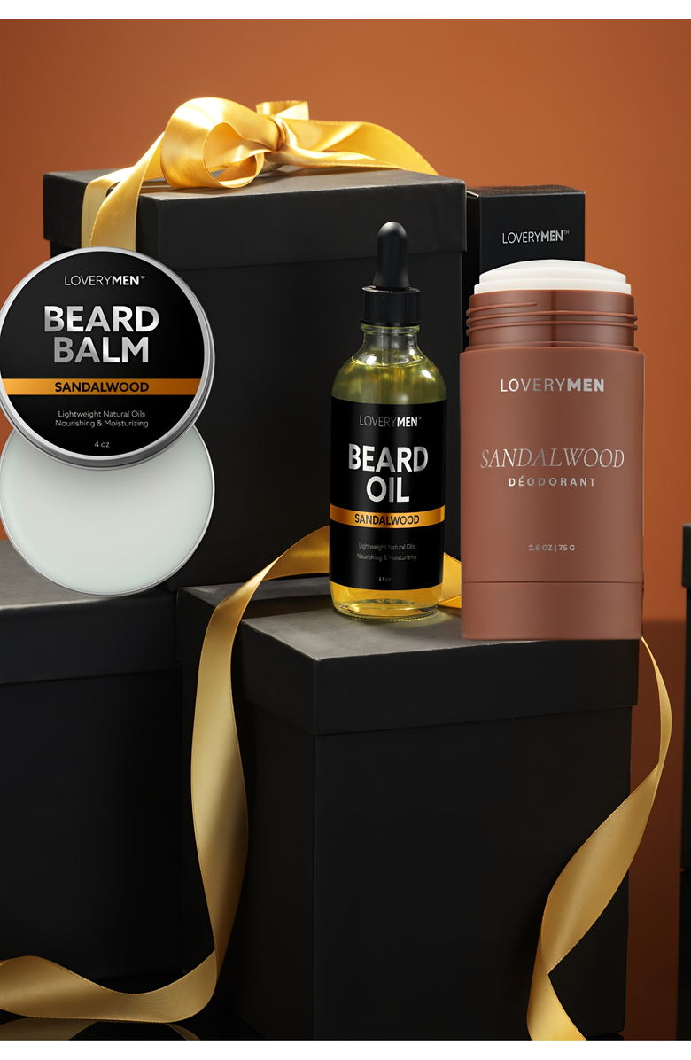 Lovery Sandalwood Grooming Set - Beard Oil, Balm & Deodorant Trio, Alternate, color, NO COLOR