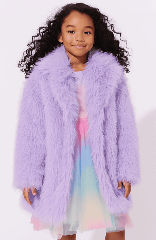 Lola + The Boys Haze Faux Fur Coat In Purple