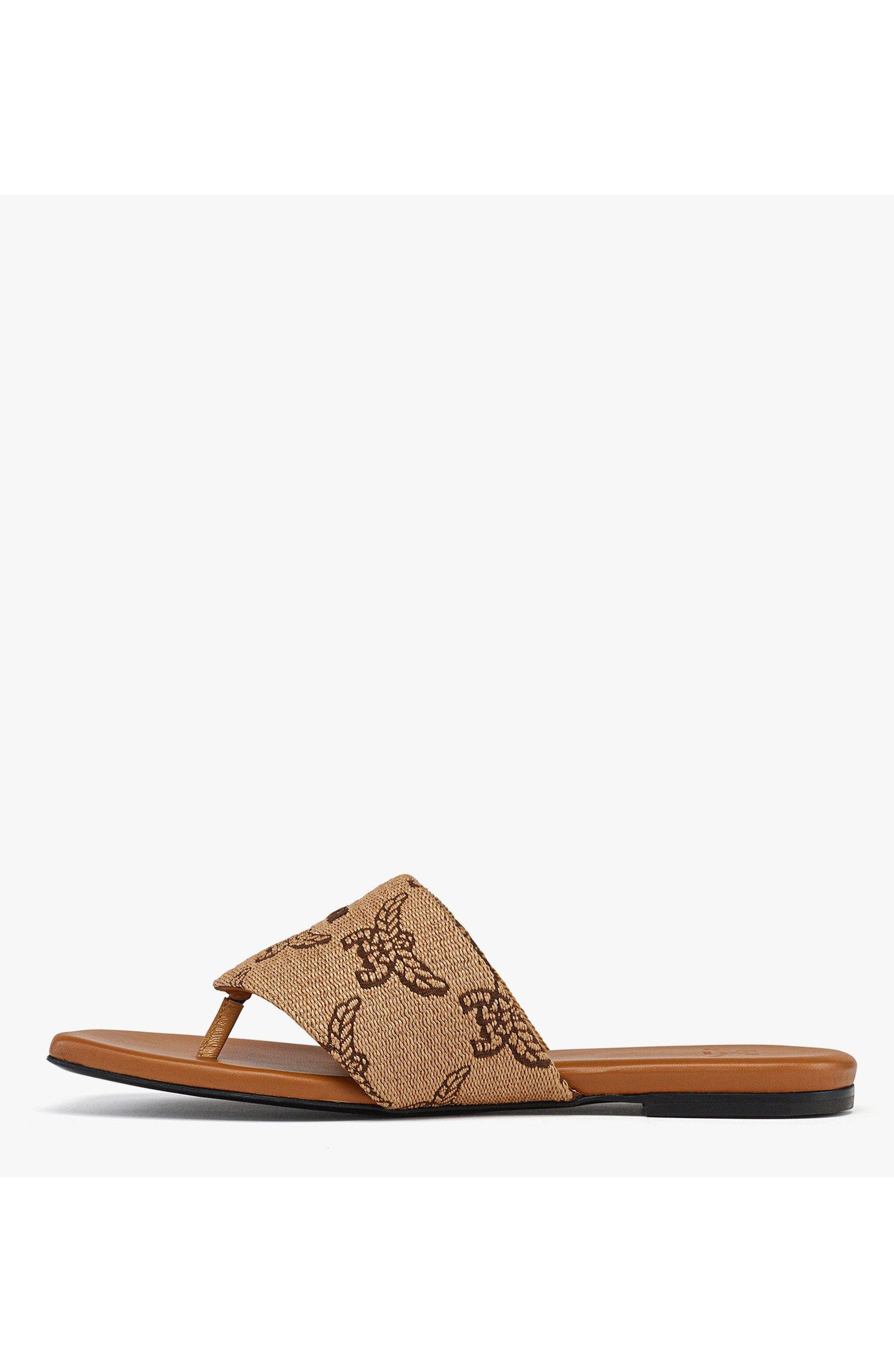 MCM Flat Sandals in Lauretos Raffia Jacquard, Alternate, color, Beige