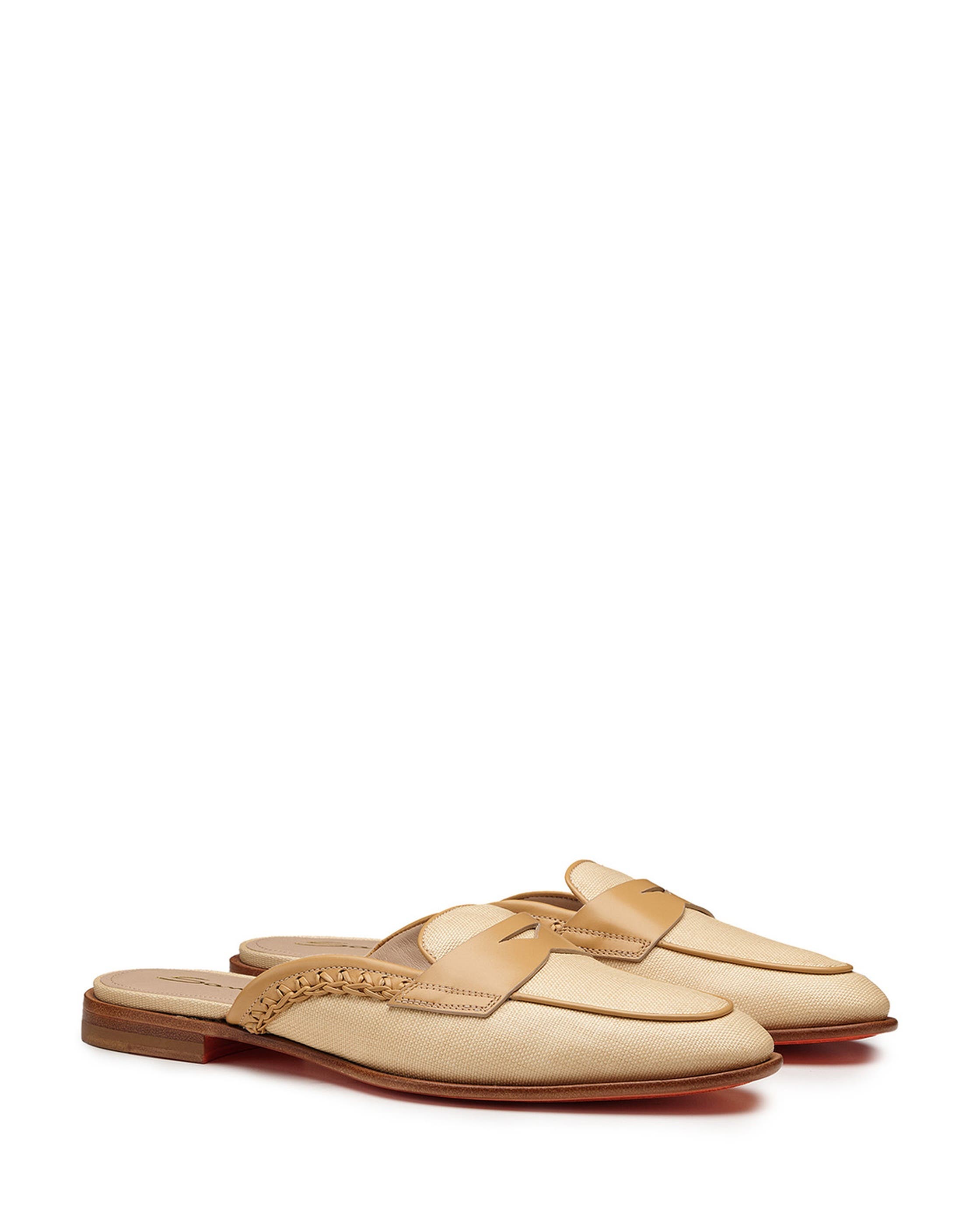 Santoni Women's Leather and Fabric Mule, Alternate, color, Natural