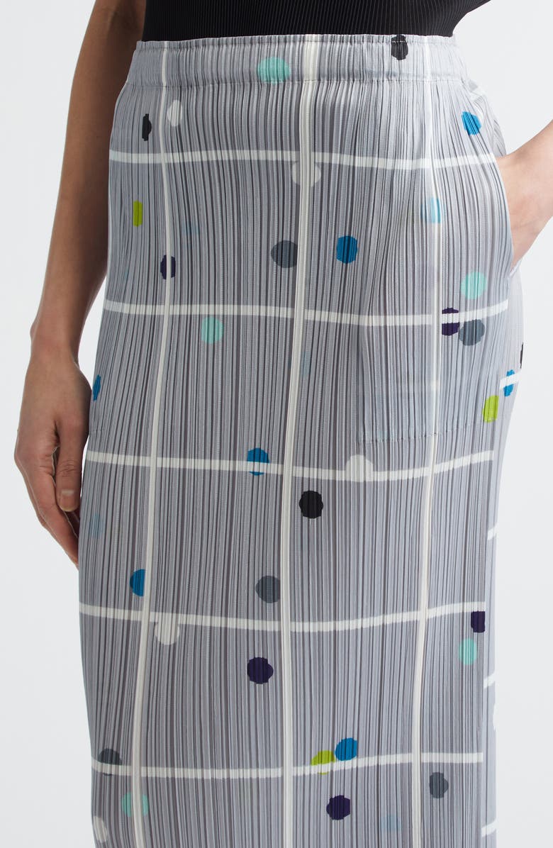 Pleats Please Issey Miyake Crossing Dots Print Pleated Midi Skirt, Alternate, color, Light Gray