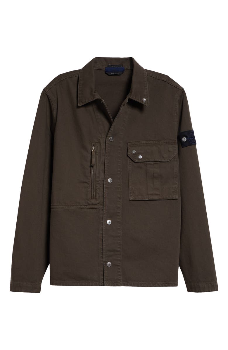 Stone Island Compass Logo Patch Denim Snap-Up Overshirt, Alternate, color, Umber