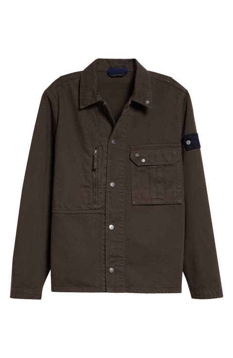 Compass Logo Patch Denim Snap-Up Overshirt
