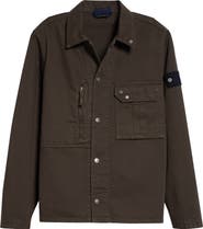 Stone Island Compass Logo Patch Denim Snap-Up Overshirt