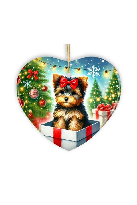 Yorkshire Terrier Puppy Gift Box Heart Ceramic Ornament