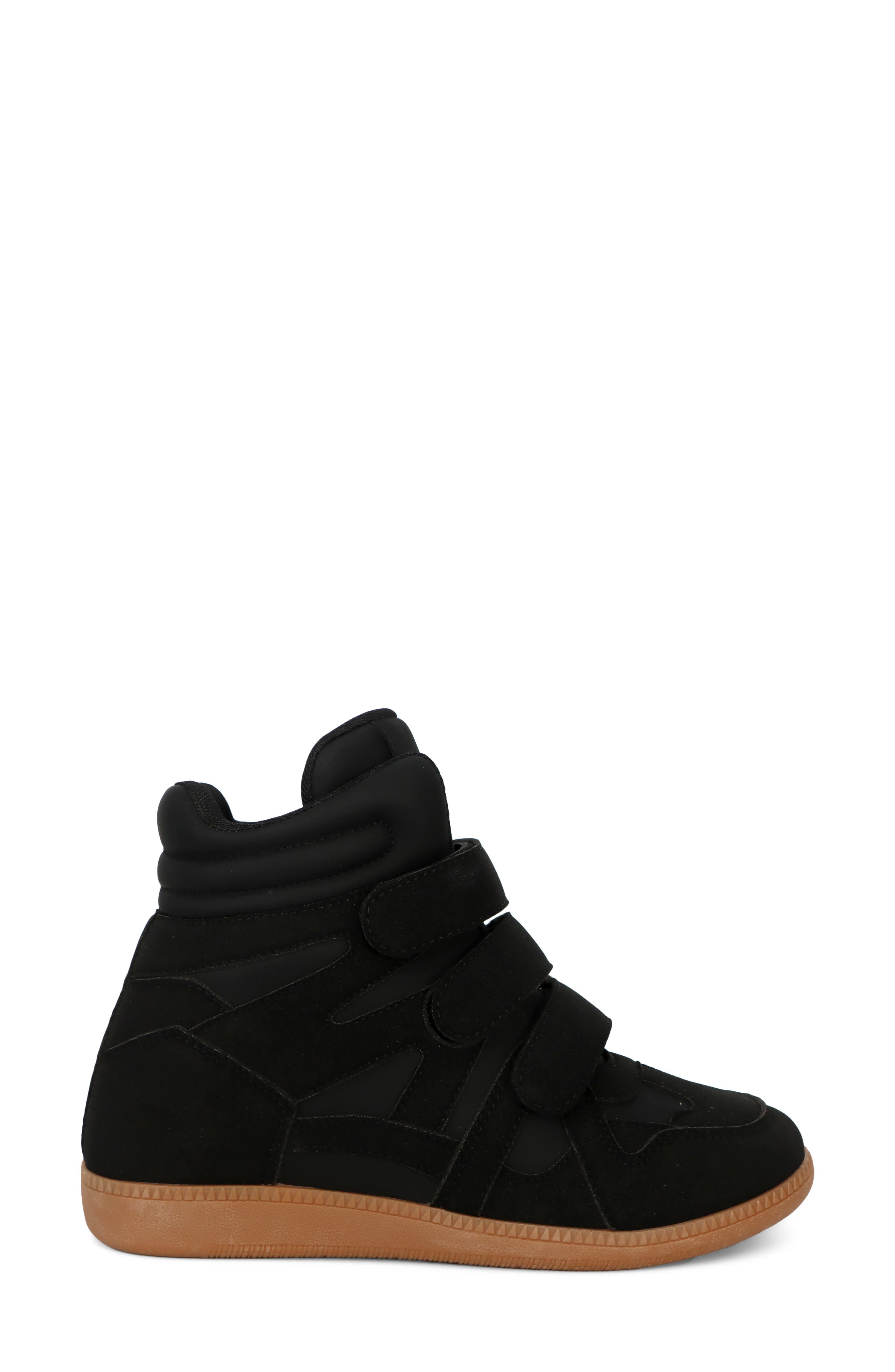 Jagger Faux Leather Wedge Sneaker, Alternate, color, BLACK