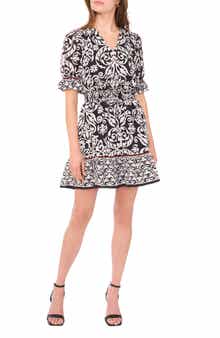 Halogen® V-Neck Short Sleeve Tiered Dress