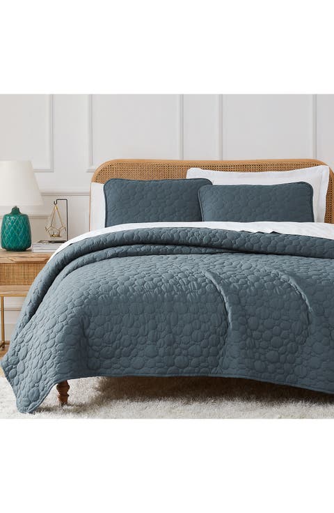 Pebble Embroidered Microfiber Oversize Quilt Set