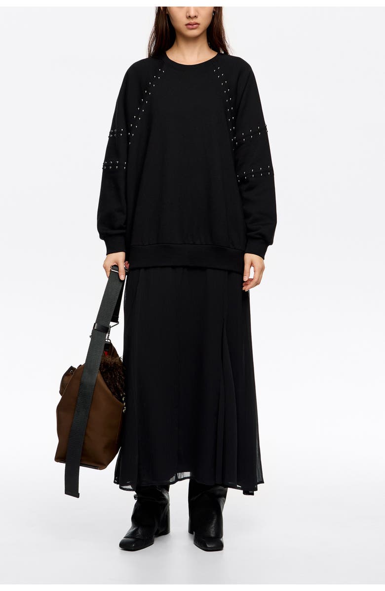 Bimba y Lola Studded Sweatshirt Dress, Alternate, color, Washed Black