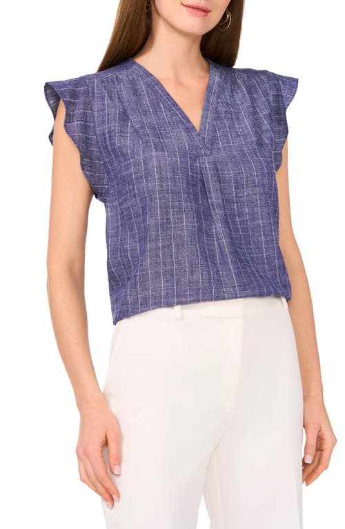 Shop Vince Camuto Pinstripe Flutter Sleeve Chambray Top In Cool Waters