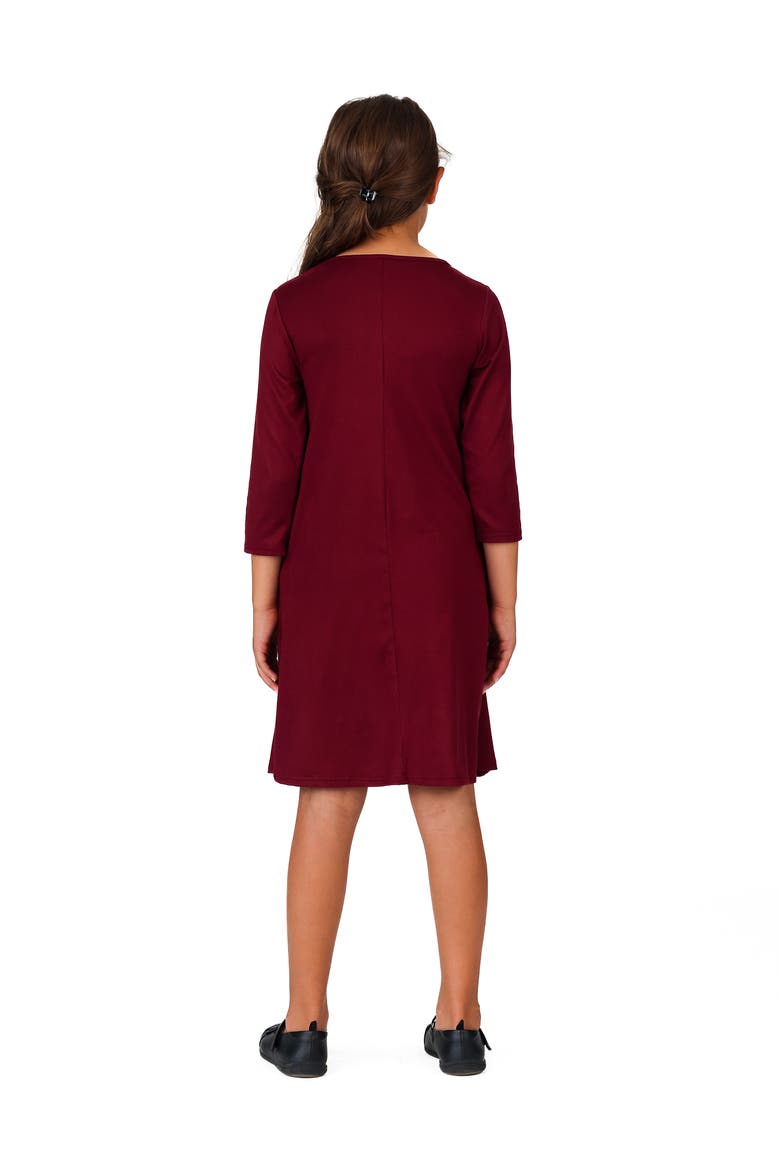 Long Sleeve Loose Fit Knee Length Tunic Pocket Dress, Alternate, color, Wine