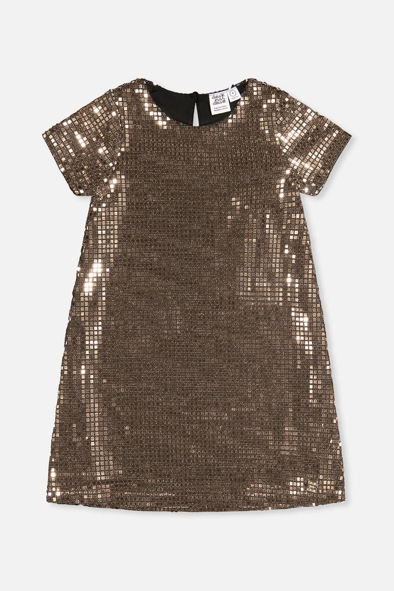 Short Sleeve A-Line Lurex Jersey Shimmer Dress, Main, color, Beige