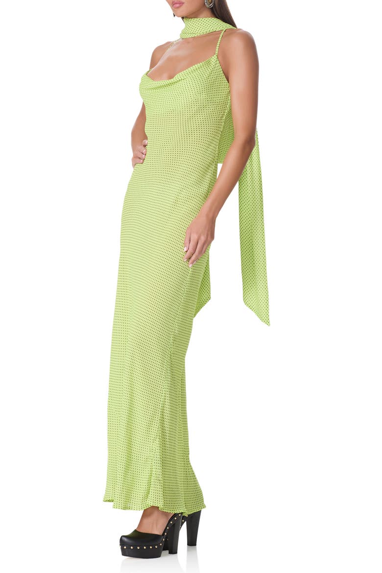 Cheryl Print Slipdress with Scarf, Alternate, color, LIME PIN DOT