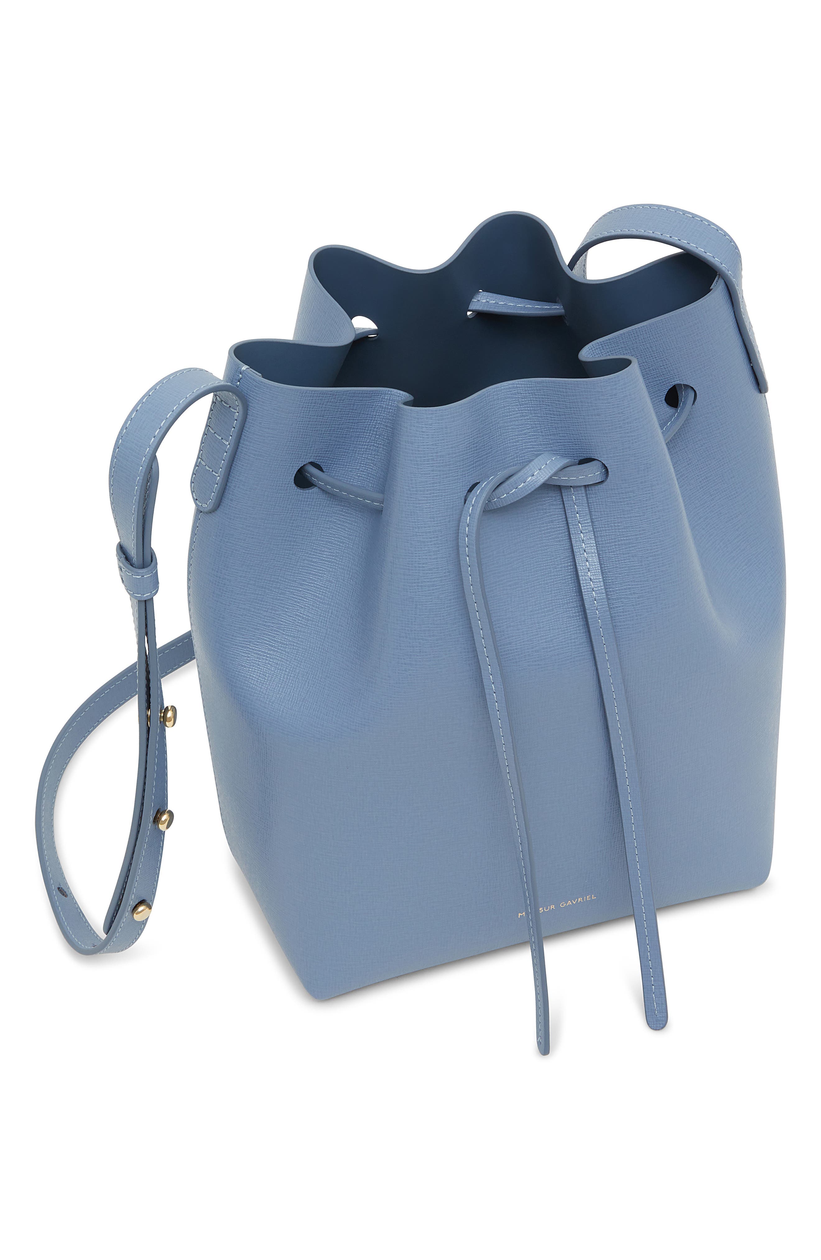 Mini Saffiano Leather Bucket Bag, Alternate, color, PIOGGIA