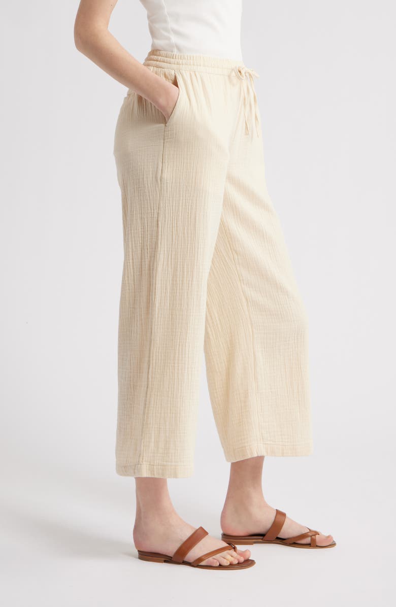 Caslon<sup>®</sup> Wide Leg Crop Cotton Gauze Pants, Alternate, color, Beige Burnt