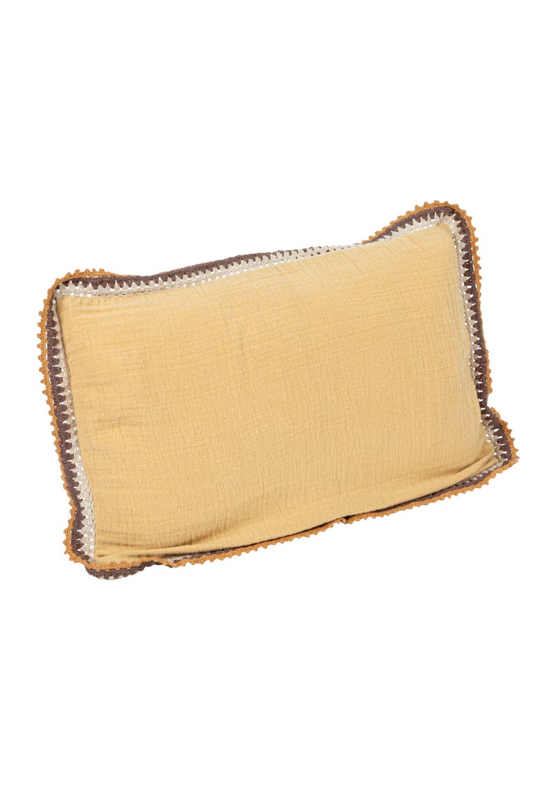 24 Inches Cotton Lumbar Pillow with Crocheted Edge, Main, color, Brown