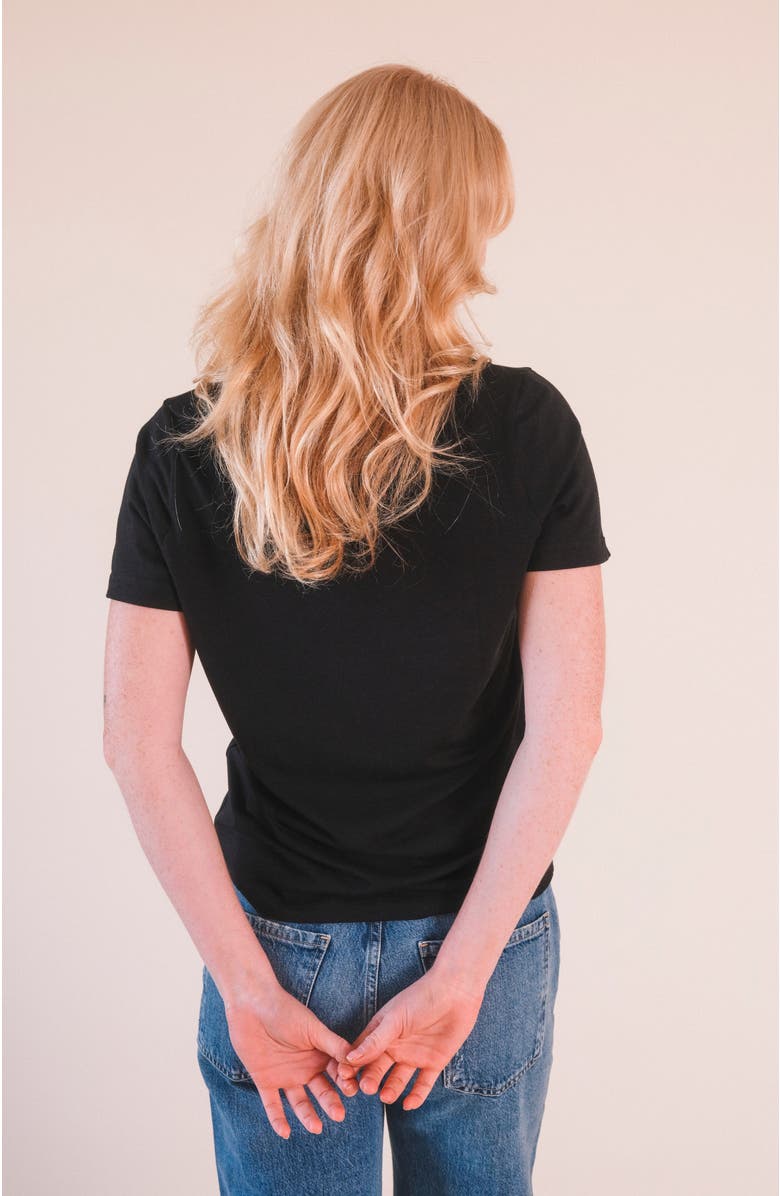 POPLINEN Louise Organic Cotton + Tencel V-neck Tee, Alternate, color, Black
