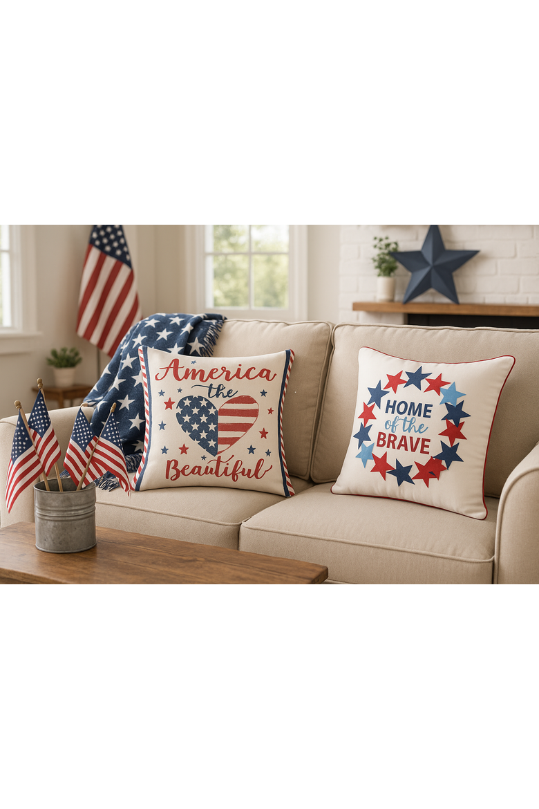 Patriotic "America the Beautiful" Embroidered Accent Throw Pillow, 18" x 18", Alternate, color, White