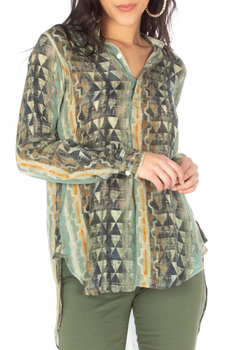Long Sleeve Tunic Shirt, Main, color, GREEN MULTI