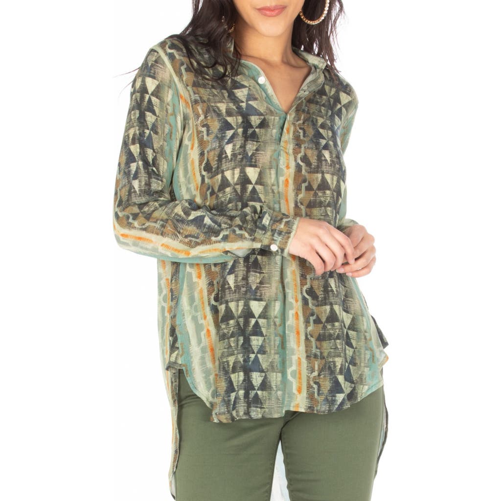 Apny Long Sleeve Tunic Shirt In Green Multi