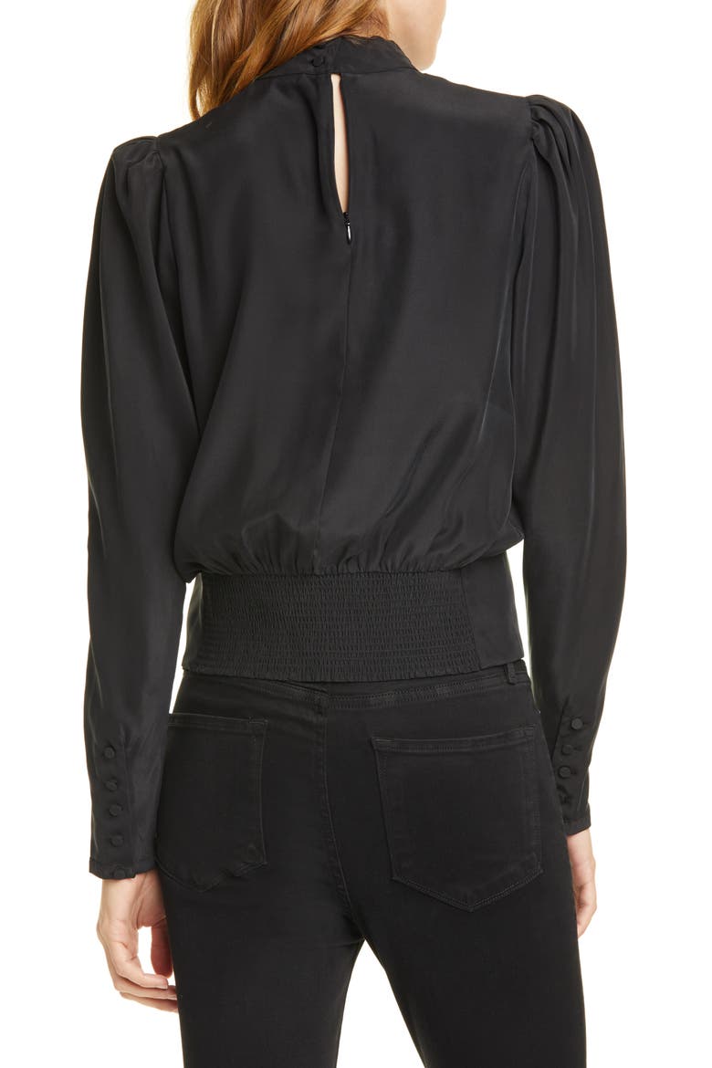 Keyhole Silk Satin Top, Alternate, color, NOIR