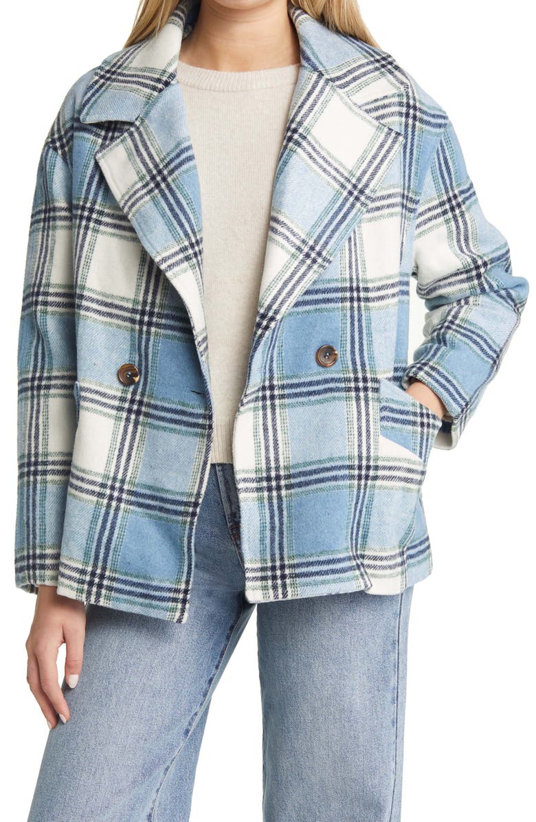 Halogen<sup>®</sup> Plaid Crop Wool Coat, Main, color,