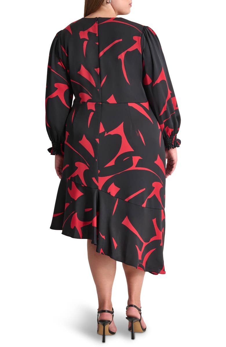 DKNY Long Sleeve Surplice Neck Dress, Alternate, color, Black/ Scarlet