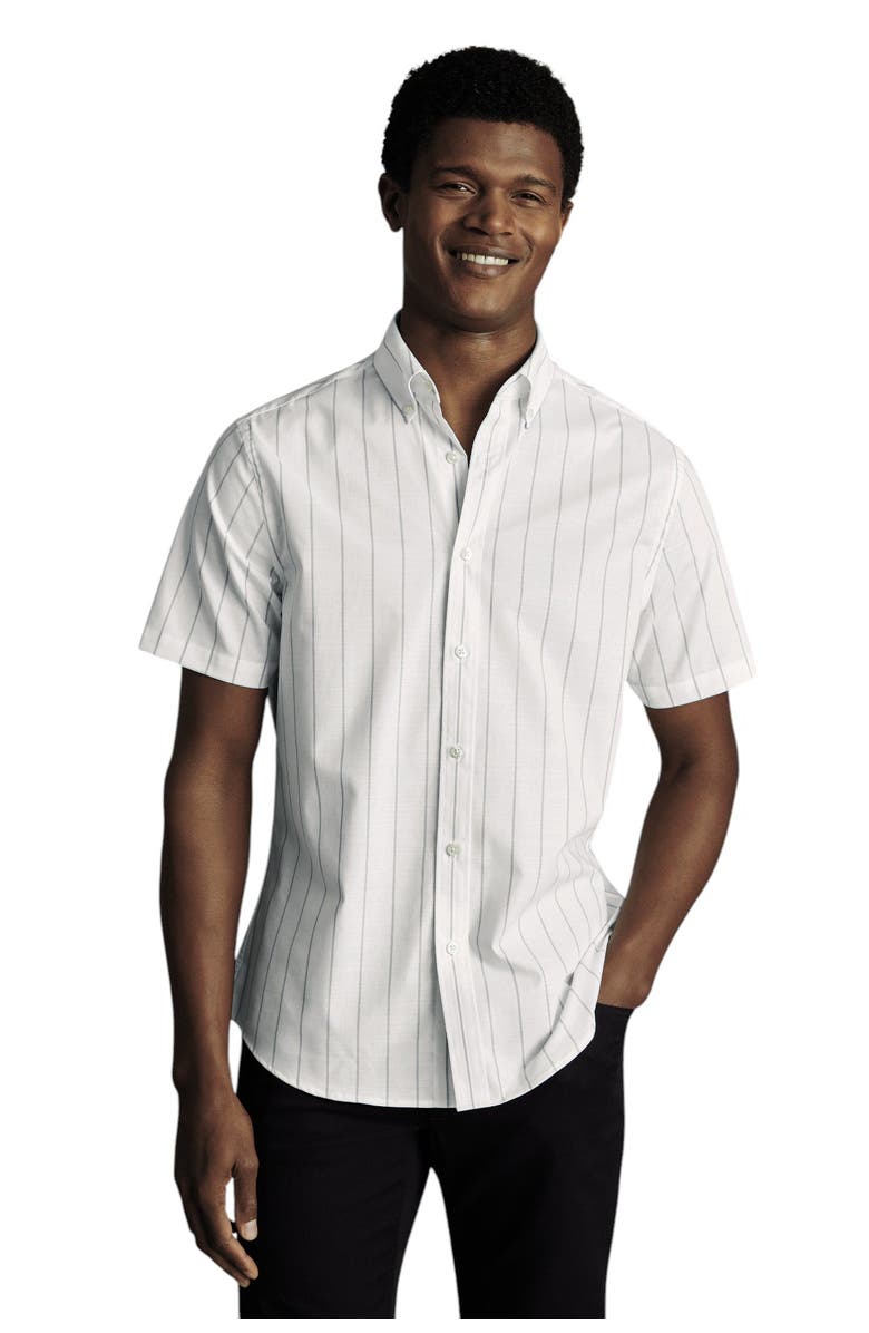 Charles Tyrwhitt Non-Iron Stretch Poplin Slub Short Sleeve Shirt, Main, color, White