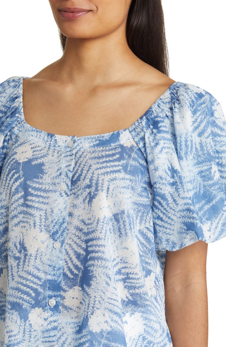 Caslon<sup>®</sup> Print Puff Sleeve Organic Cotton Top, Alternate, color, Blue Moonlight Floral Ferns