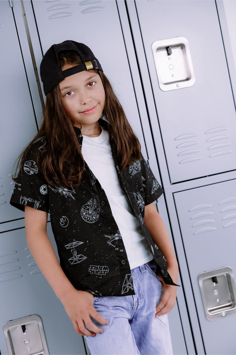 Short Sleeve Button-down Shirt (toddler, Little Kid & Big Kid), Alternate, color, Space Black
