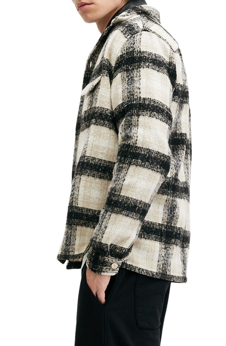 AllSaints Lapse Plaid Fleece Overshirt, Alternate, color, Black/ Grey